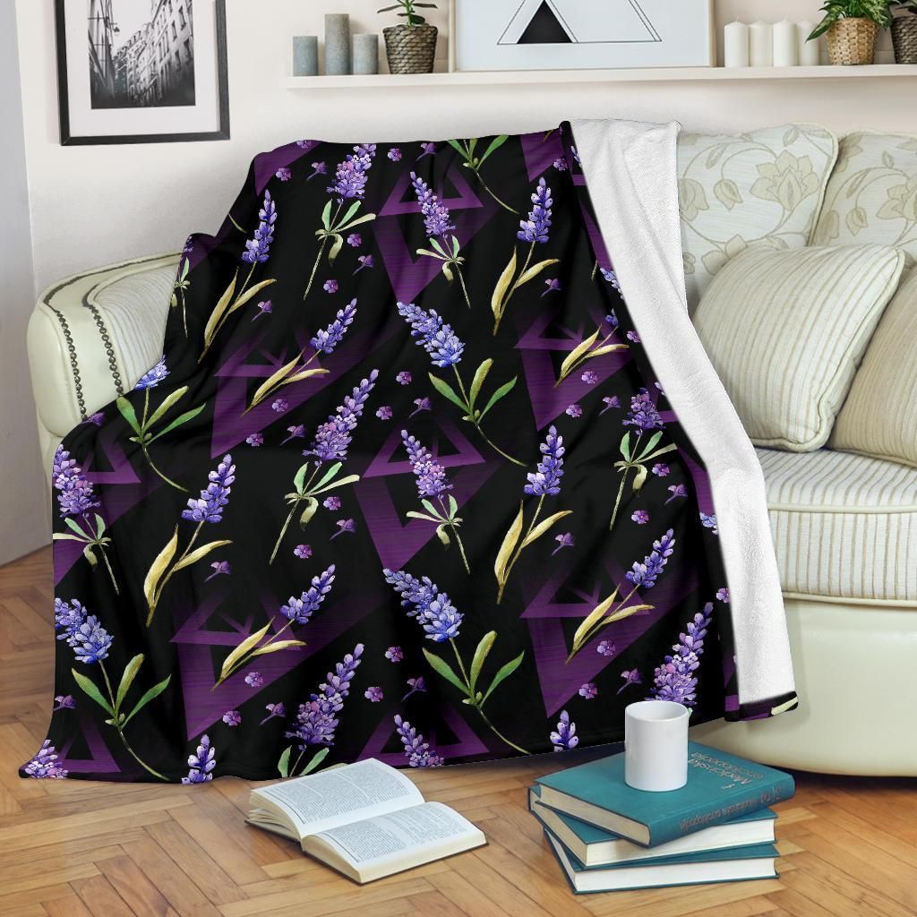 Boho Lavender Pattern Print Design Black Fleece Blanket