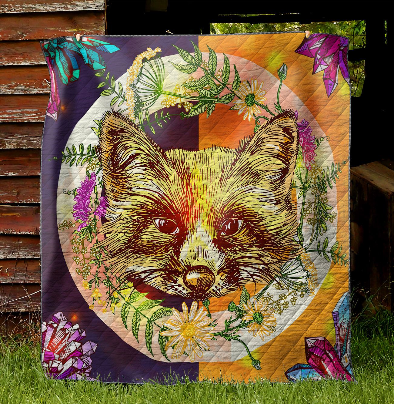 Boho Style Fox Flowers NI2002046YD Quilt Blanket