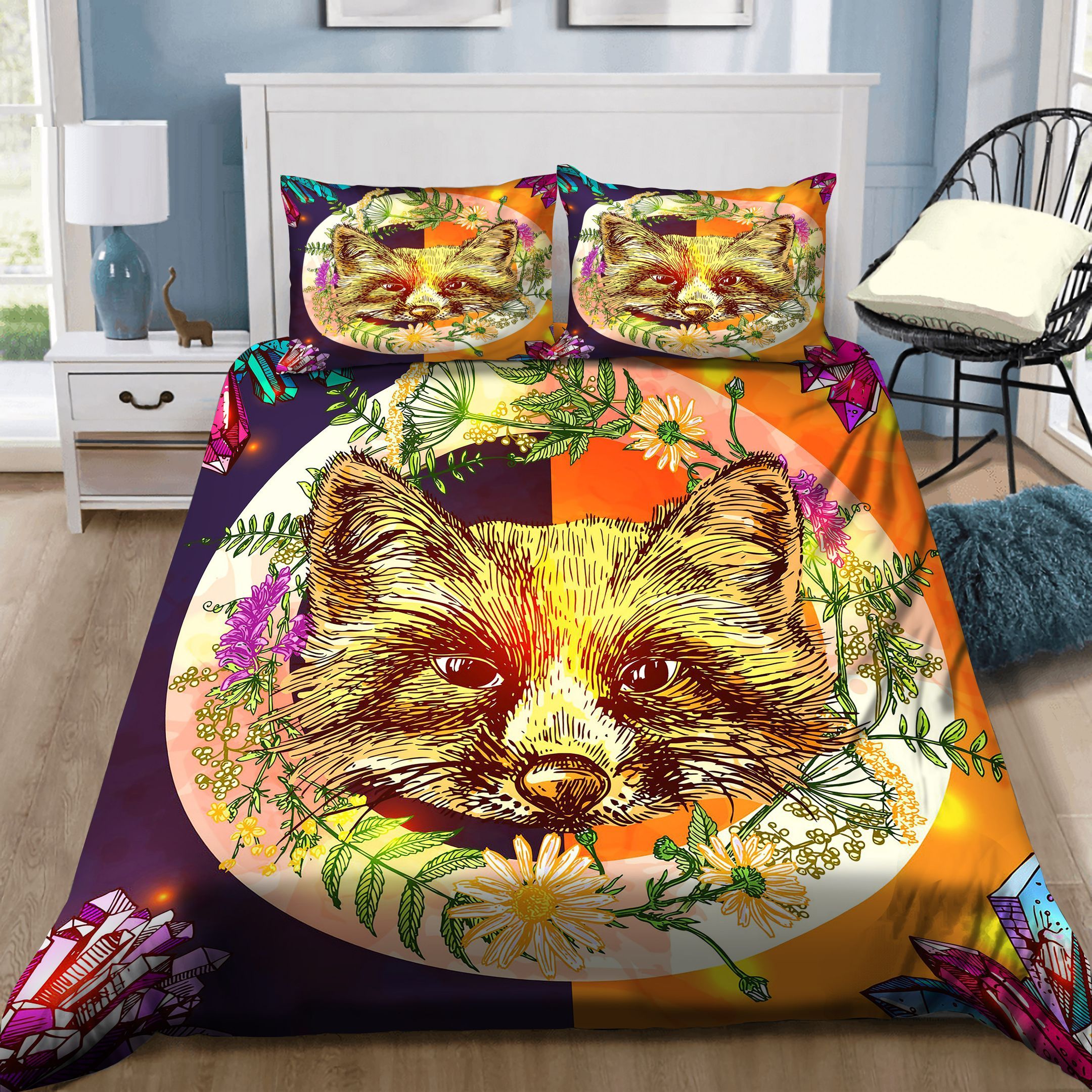 Boho Style Fox Flowers Bedding Set