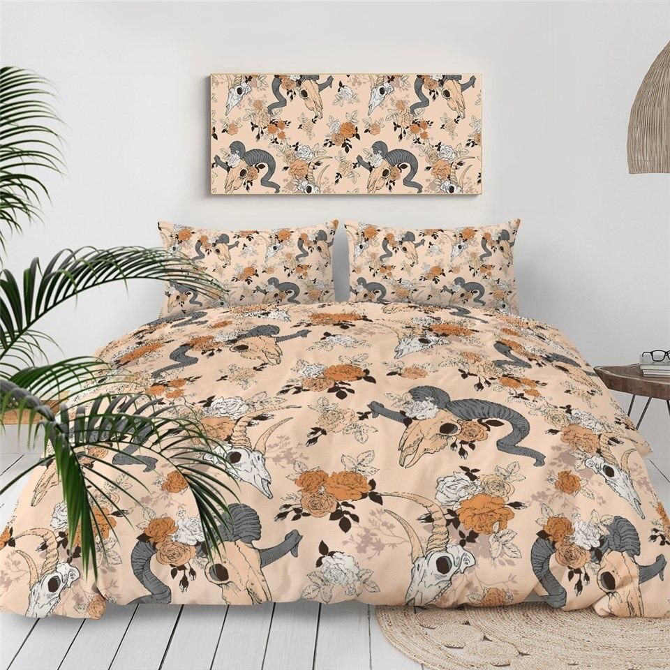 Boho Tribal Horns Flowers Bedding Set