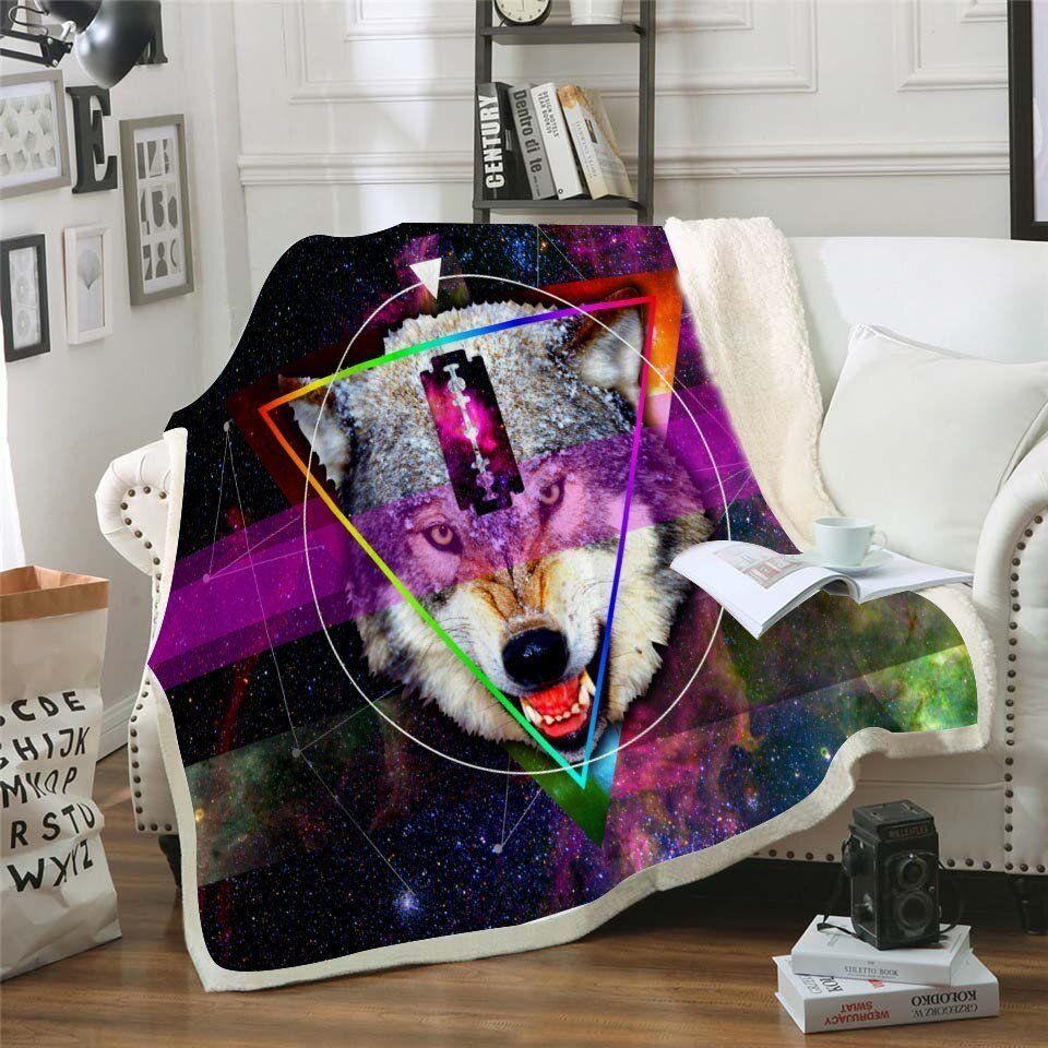 Boho Wolf Sherpa Fleece Blanket