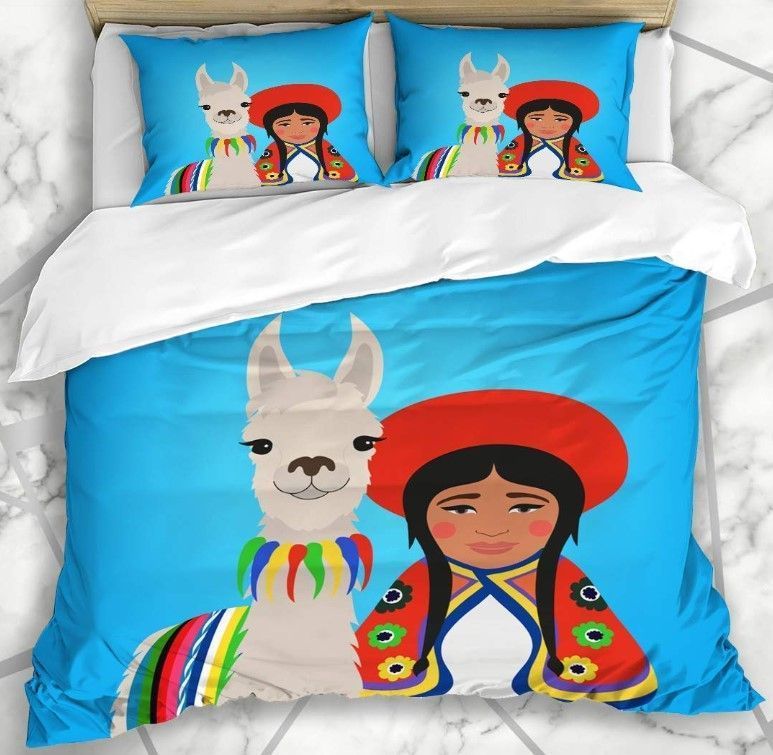 Bolivianperuvian Girl Llama Bedding Set