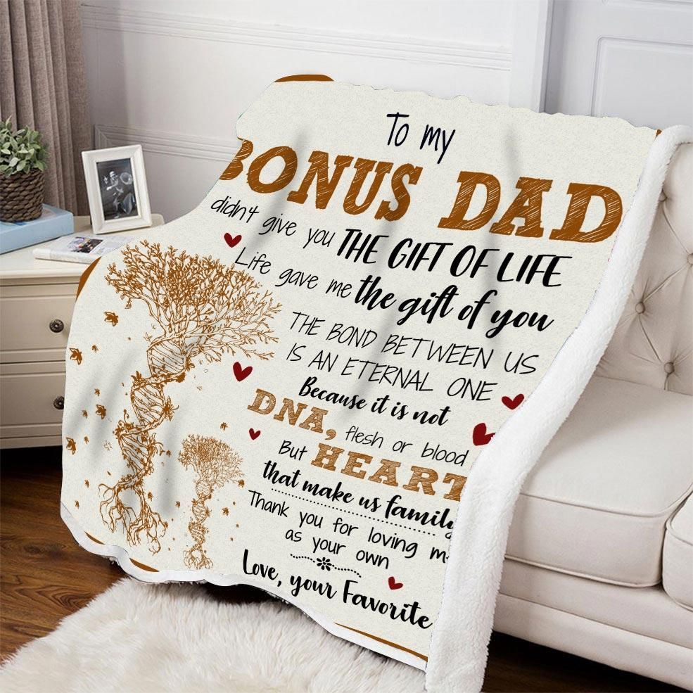 Bonus Dad Thank You For Loving Me Sherpa Fleece Blanket