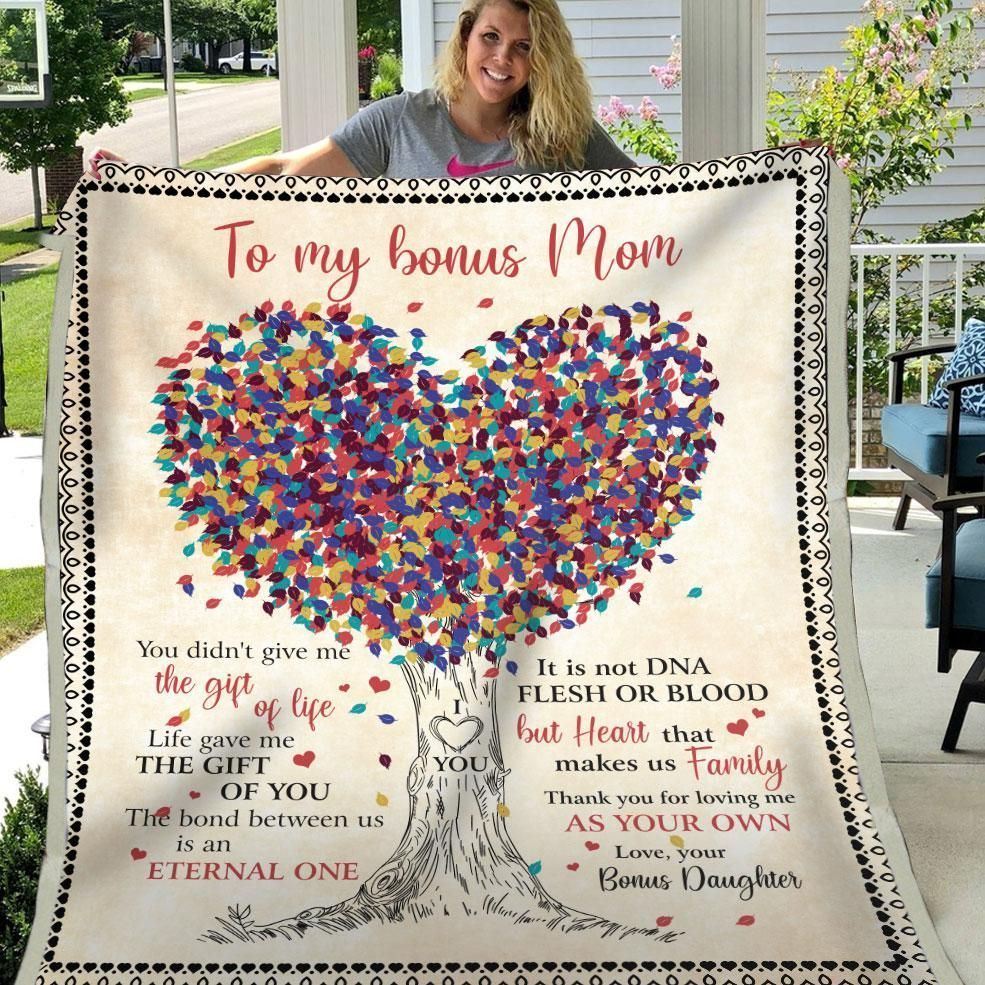 Bonus Mom Thanks For Loving Me As Your Own Heart Tree Sherpa Fleece Blanket