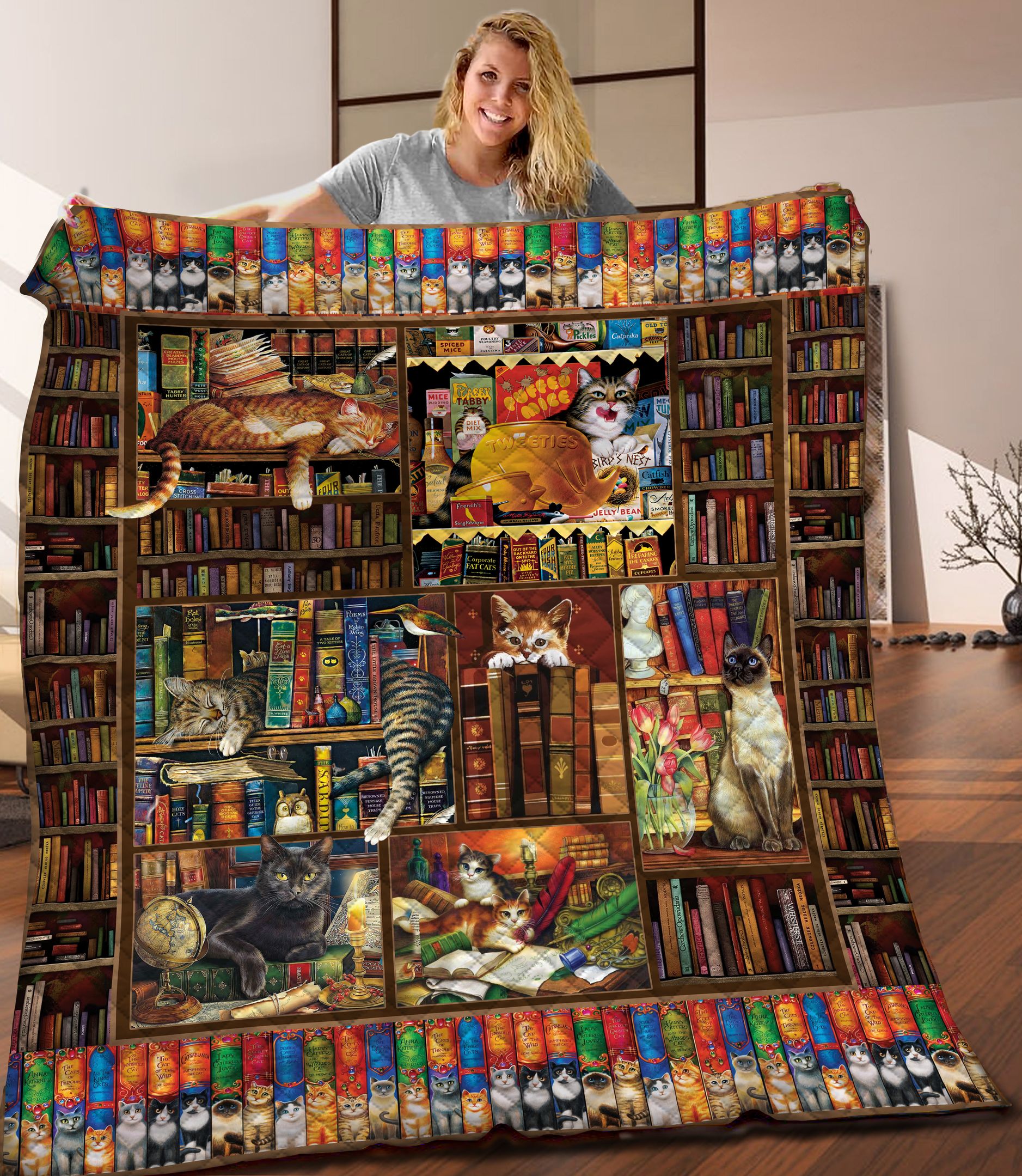 Book and Cat Quilt Blanket C9B260213TA