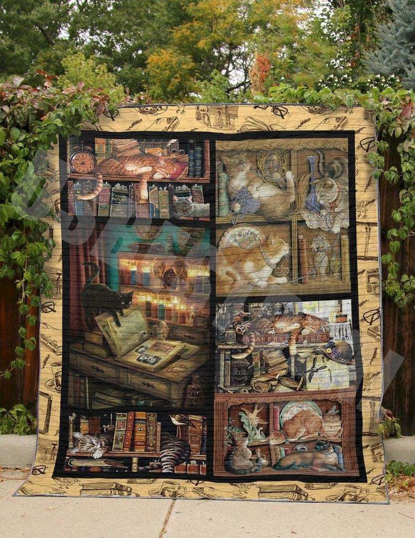 Book And Cats Cat In Bookself CLT140604 Quilt Blanket
