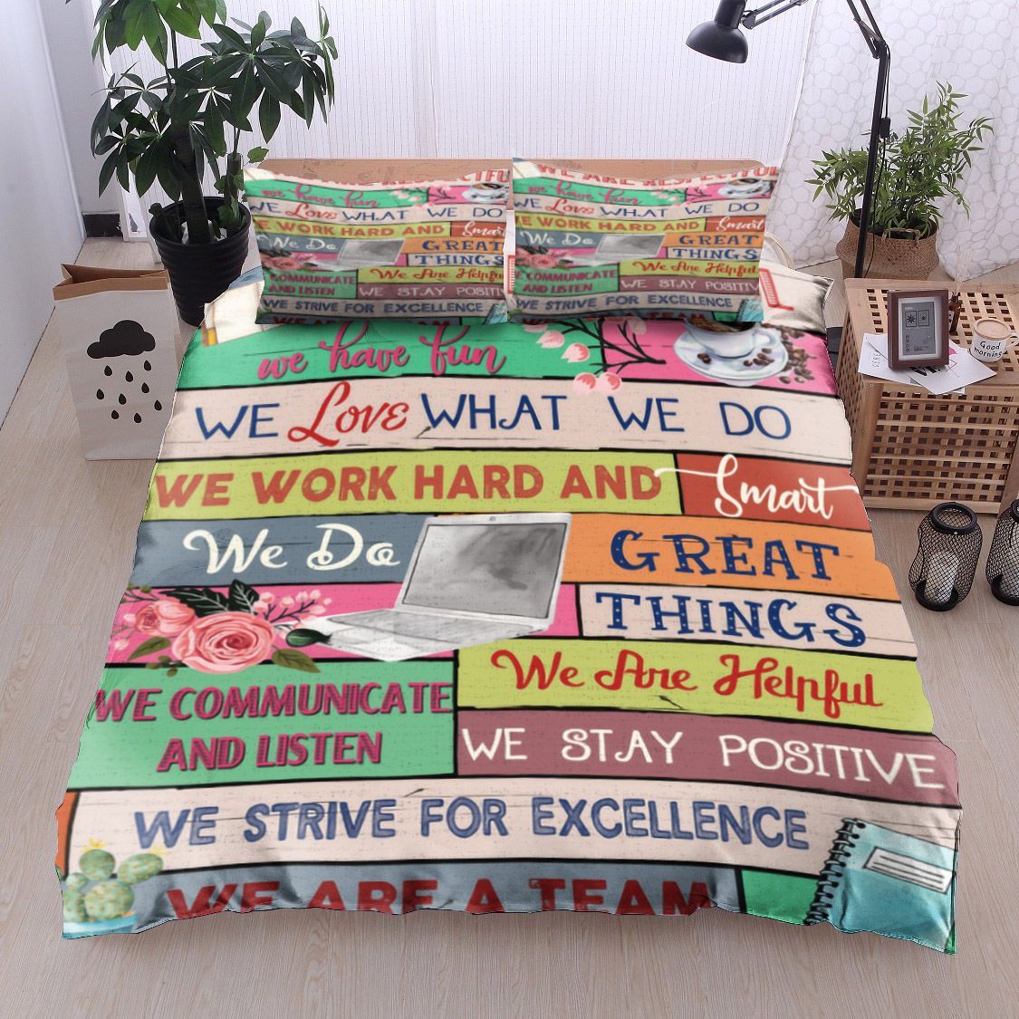 Book Coffee We Are A Team Bedding Set