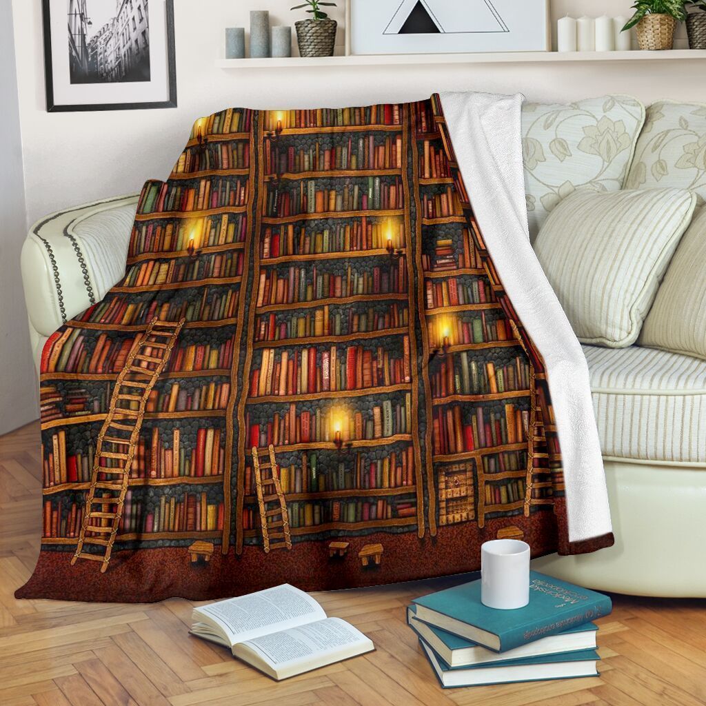 Book Lovers Book Shelf With Candle Lights Sherpa Fleece Blanket