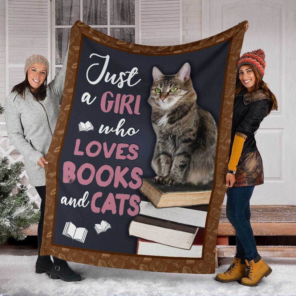 Book Lovers Just A Girl Who Loves Cats & Books Sherpa Fleece Blanket