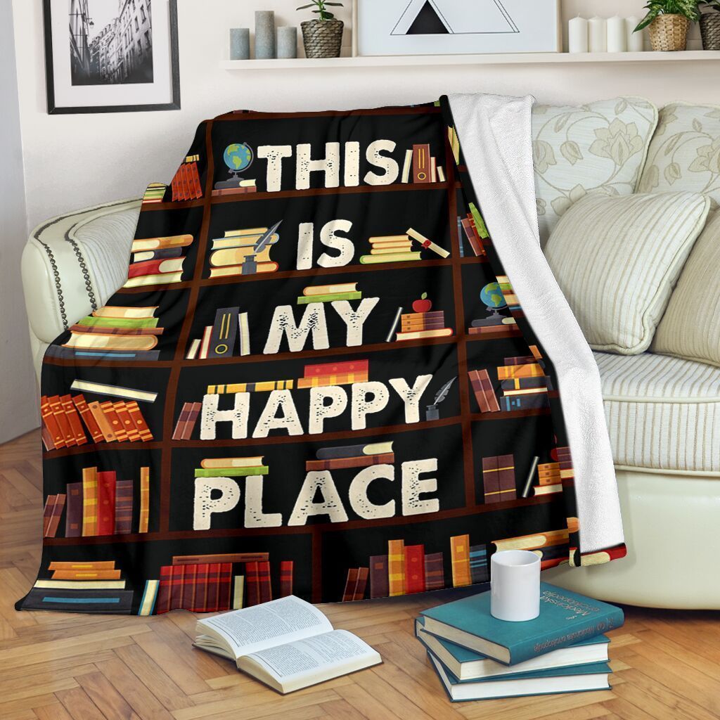 Book Lovers This Is My Happy Place Book Shelf Sherpa Fleece Blanket