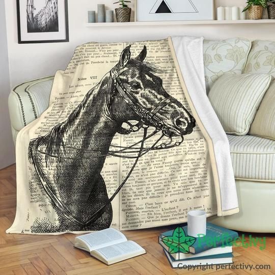 Book Page Horse Sherpa Fleece Blanket