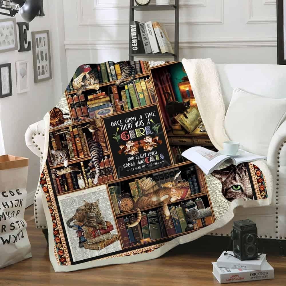 Books And Cats Sherpa Fleece Blanket