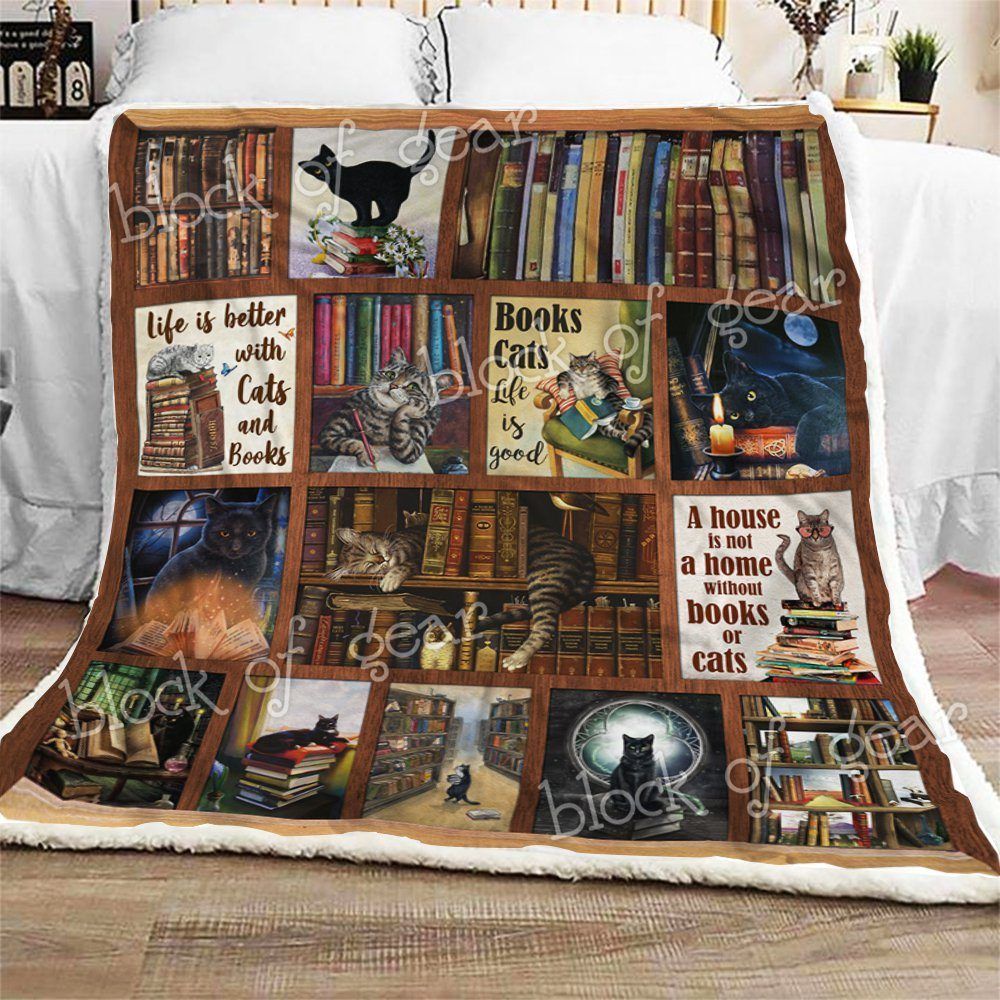 Books And Cats Sherpa Fleece Blanket