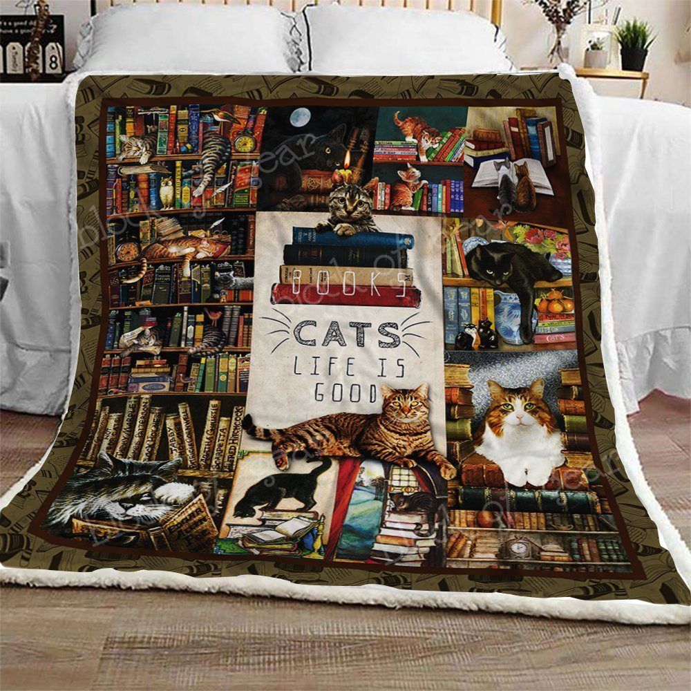 Books And Cats Sherpa Fleece Blanket