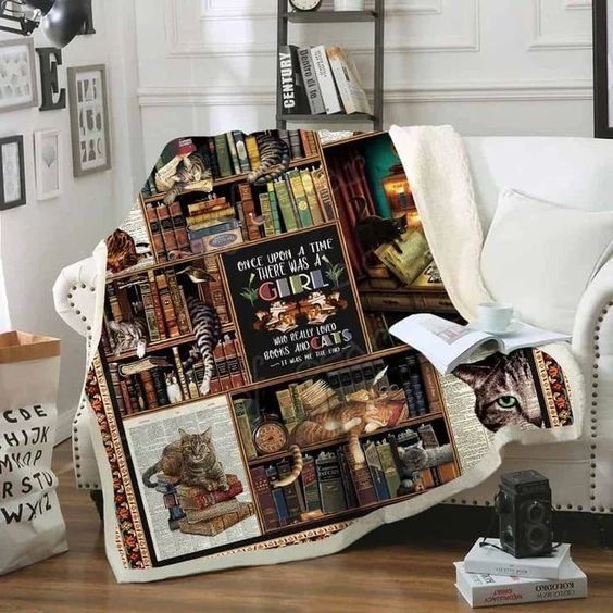 Books And Cats Sherpa Fleece Blanket