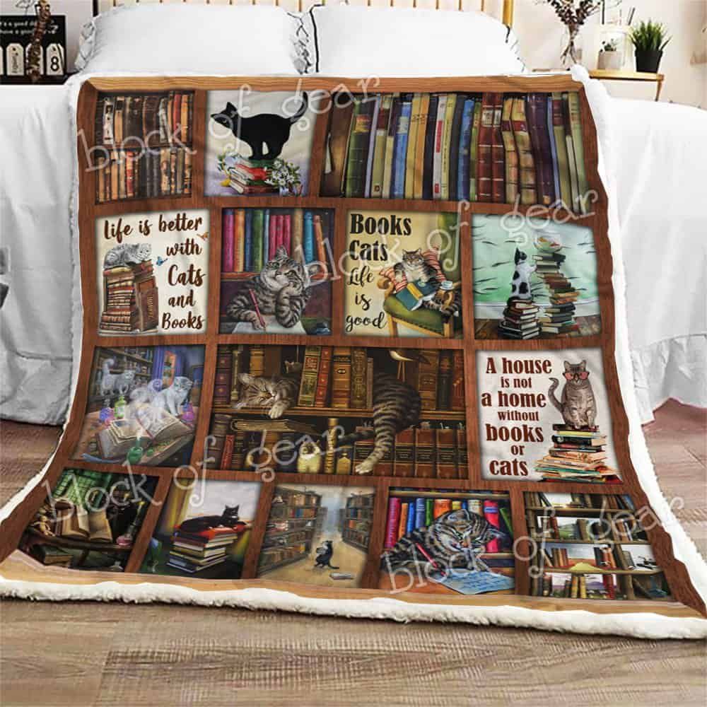 Books And Cats Fleece Blanket
