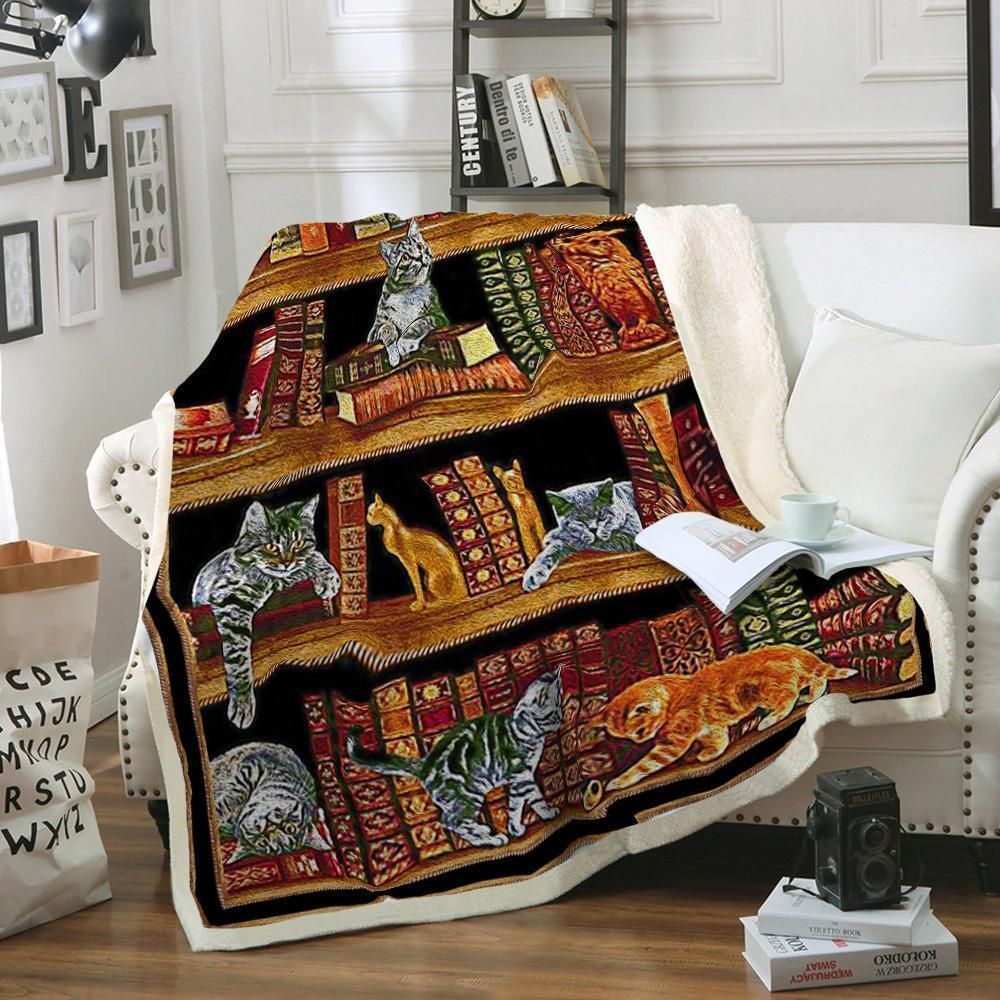 Books And Cats Life Is Good Sherpa Fleece Blanket