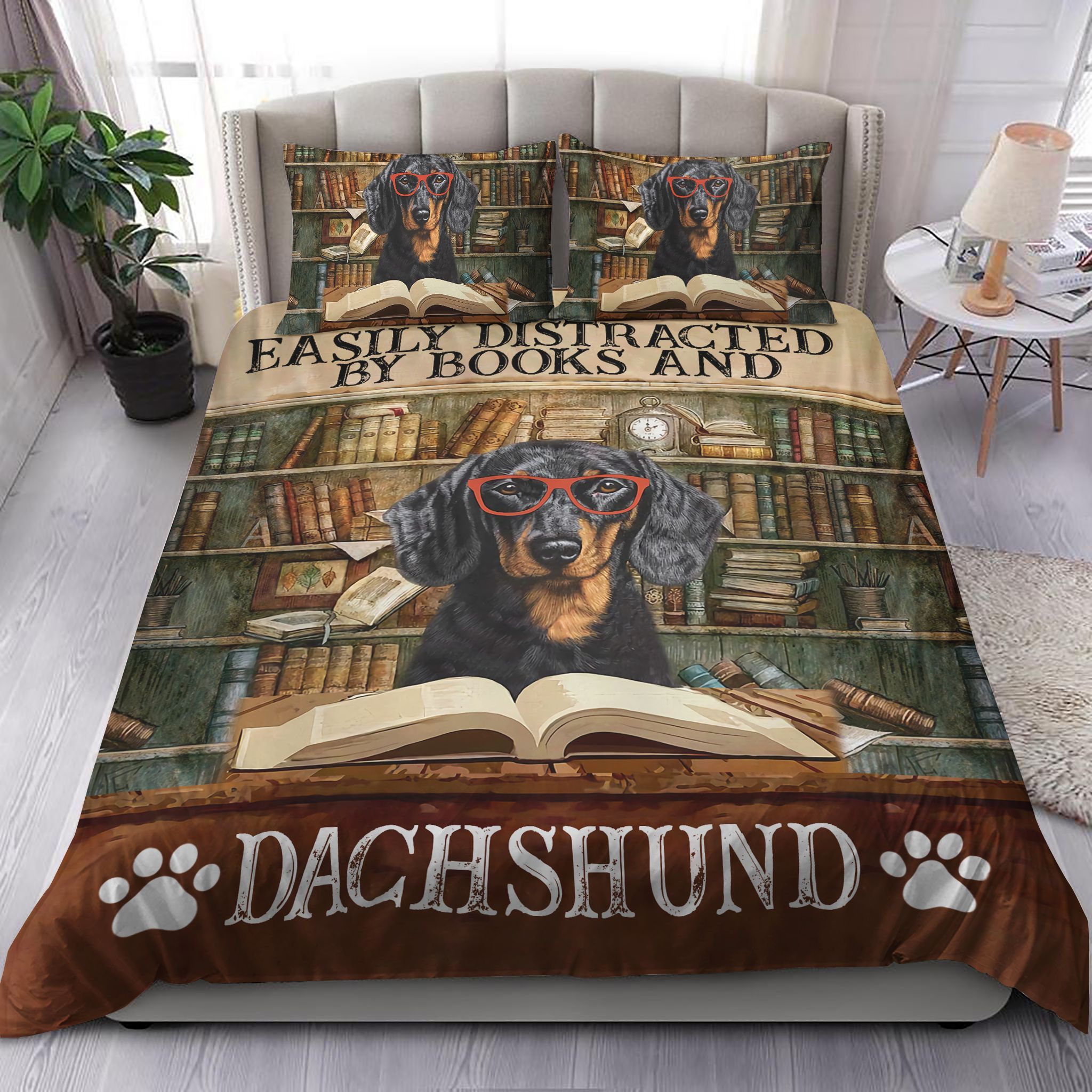 Books And Dachshund Bedding Set