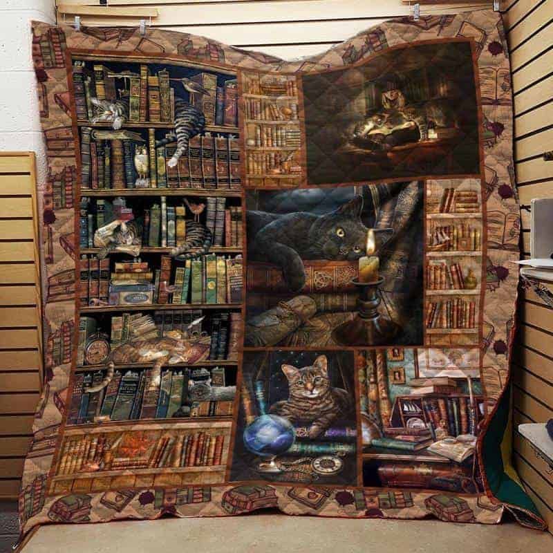 Bookshelf With Cat 2 GS-CL-QD0611 Quilt Blanket