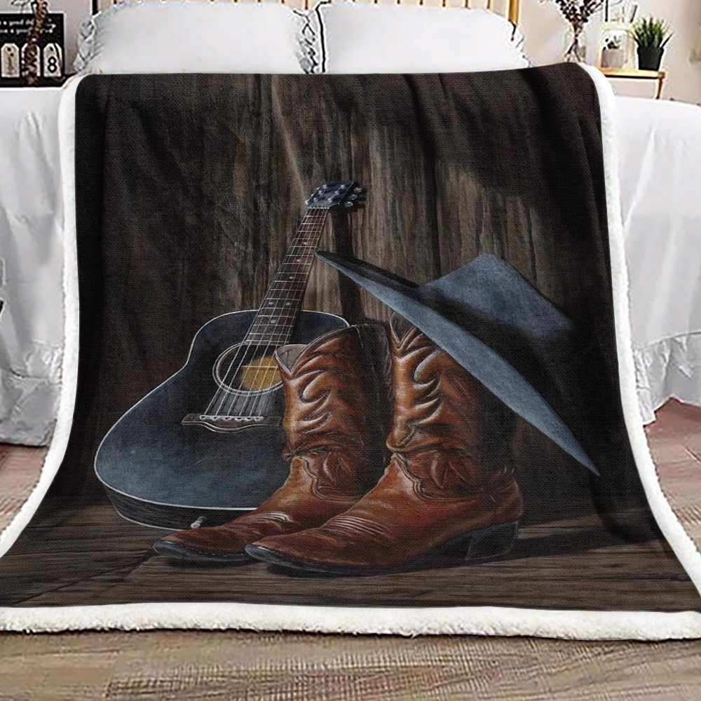 Boots Cowboy Guitar Sherpa Fleece Blanket