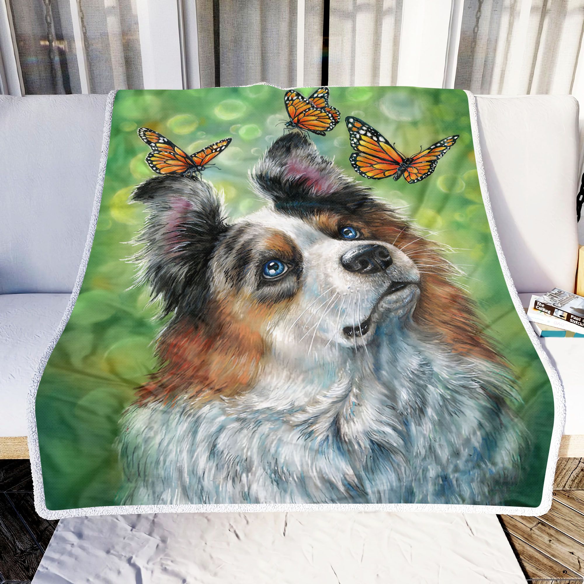 Border Collie Butterfly Fleece Blanket