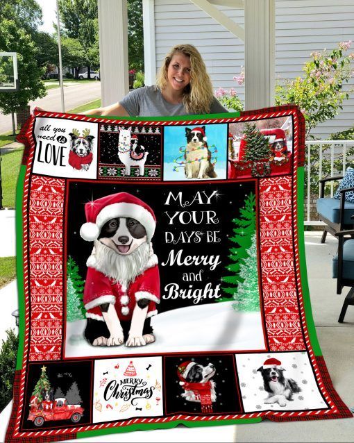 Border Collie Christmas Sherpa Fleece Blanket
