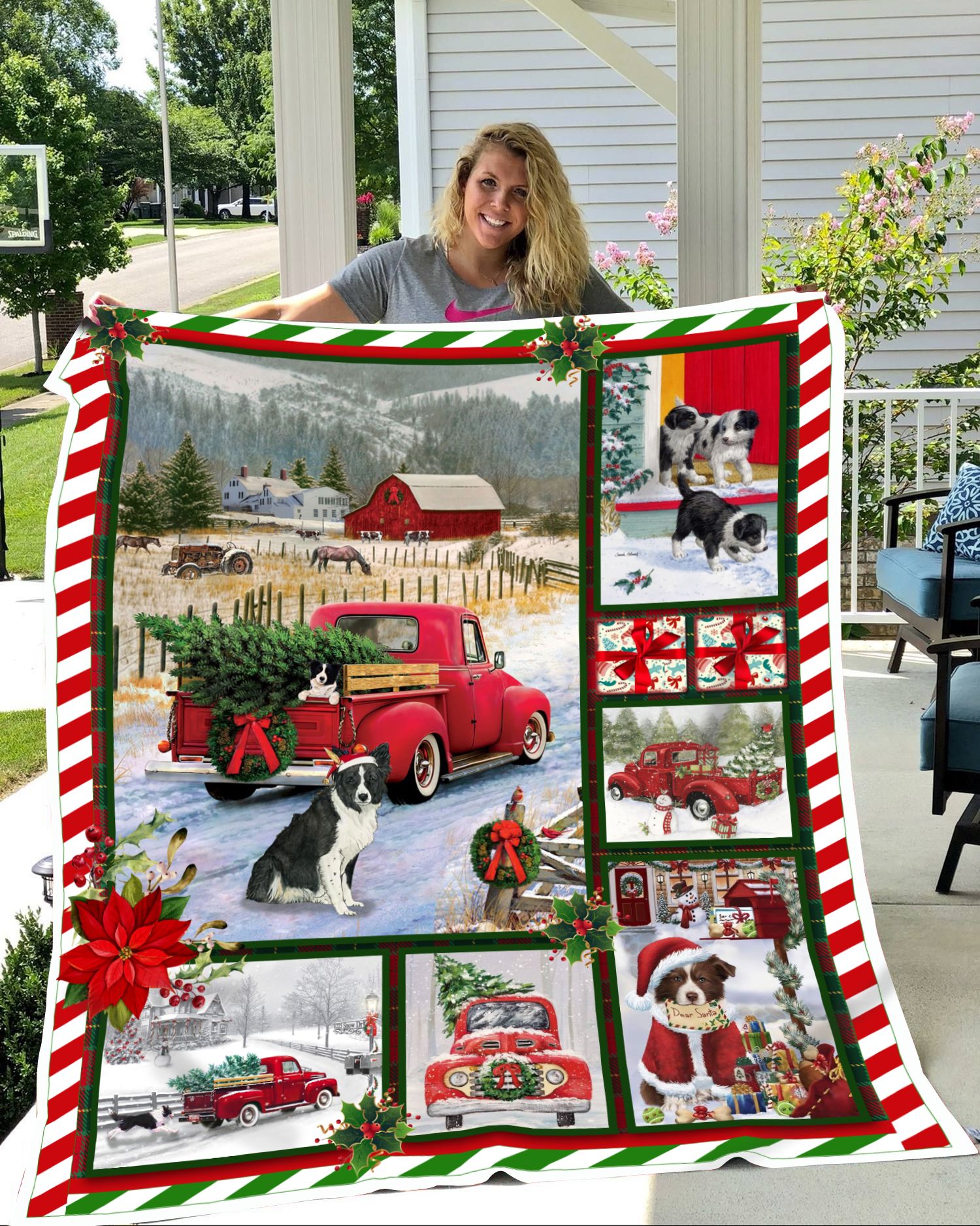 Border Collie Christmas Fleece Blanket
