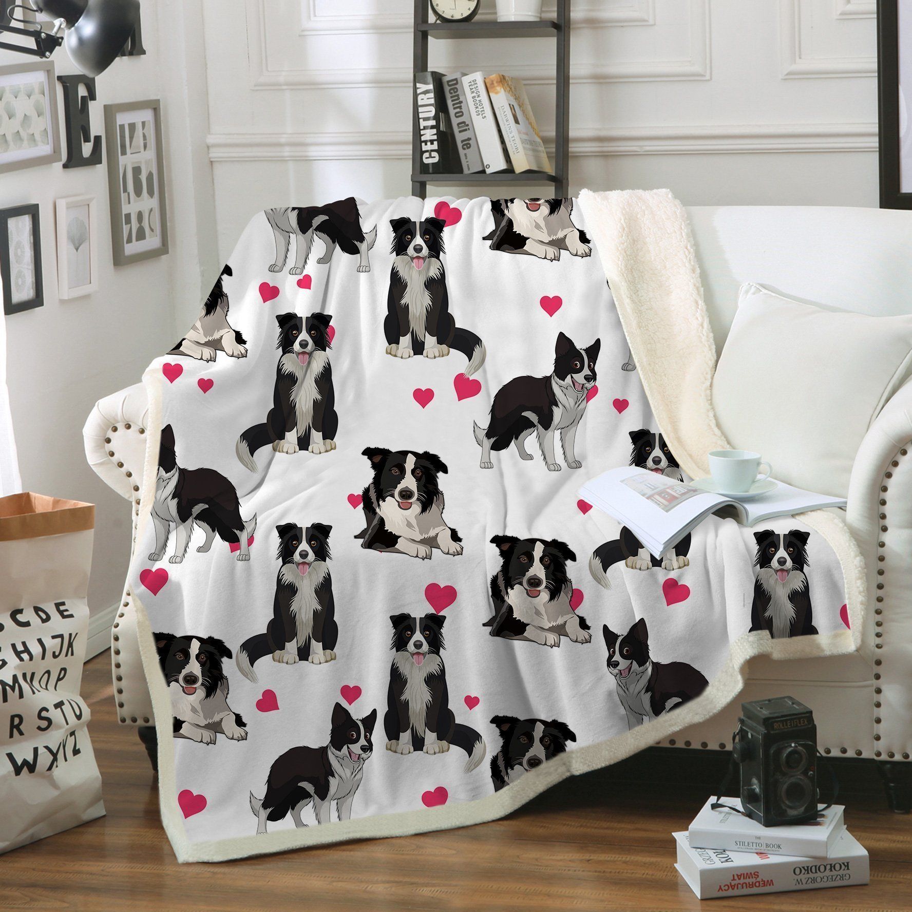 Border Collie Sherpa Fleece Blanket