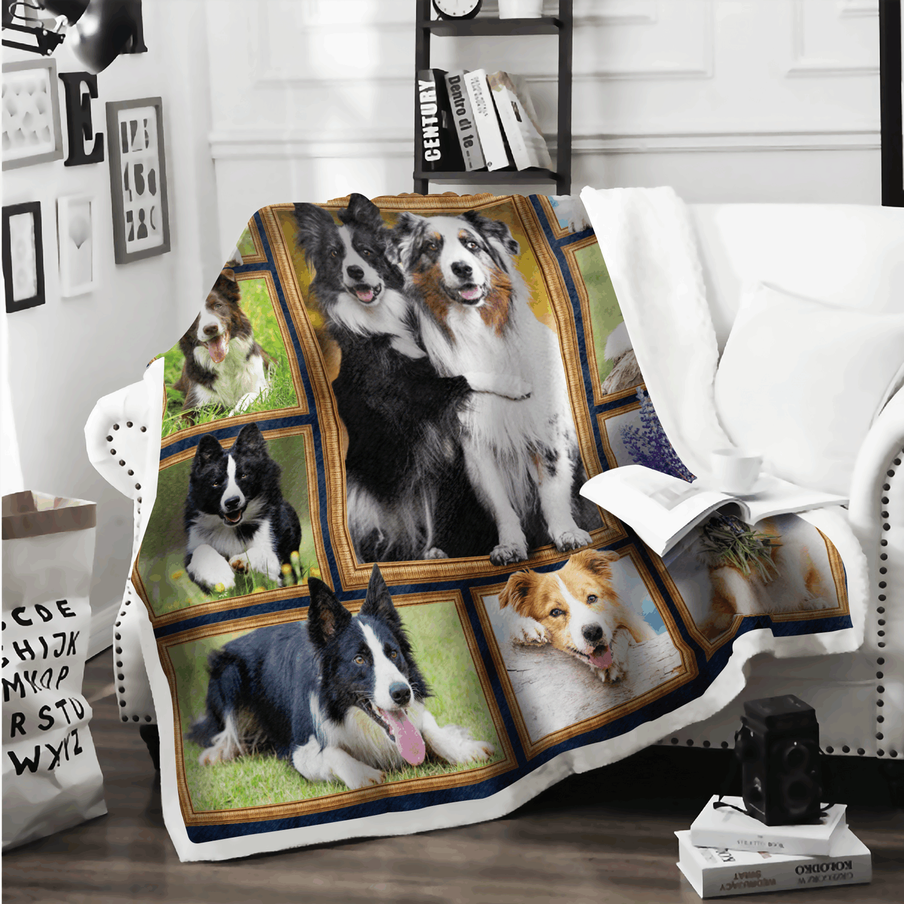 Border Collie Sherpa Fleece Blanket