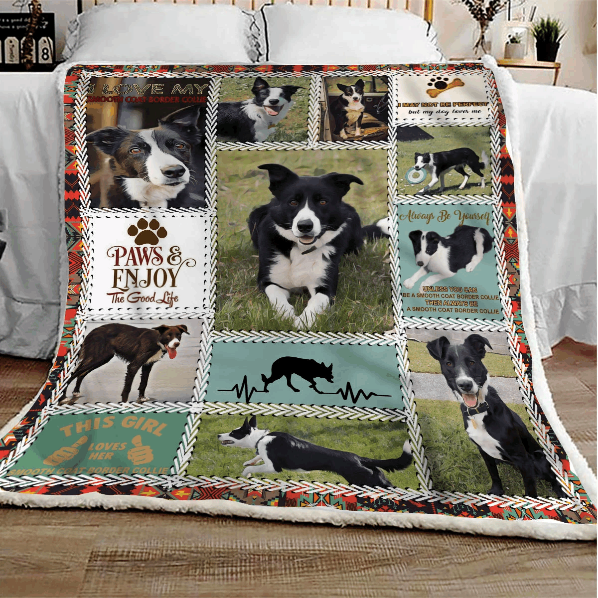 Border Collie Sherpa Fleece Blanket