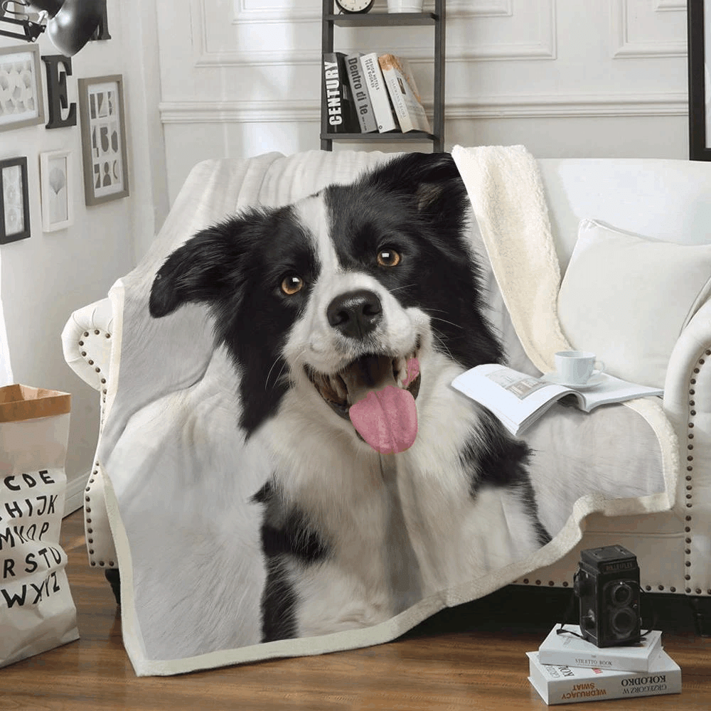 Border Collie Sherpa Fleece Blanket