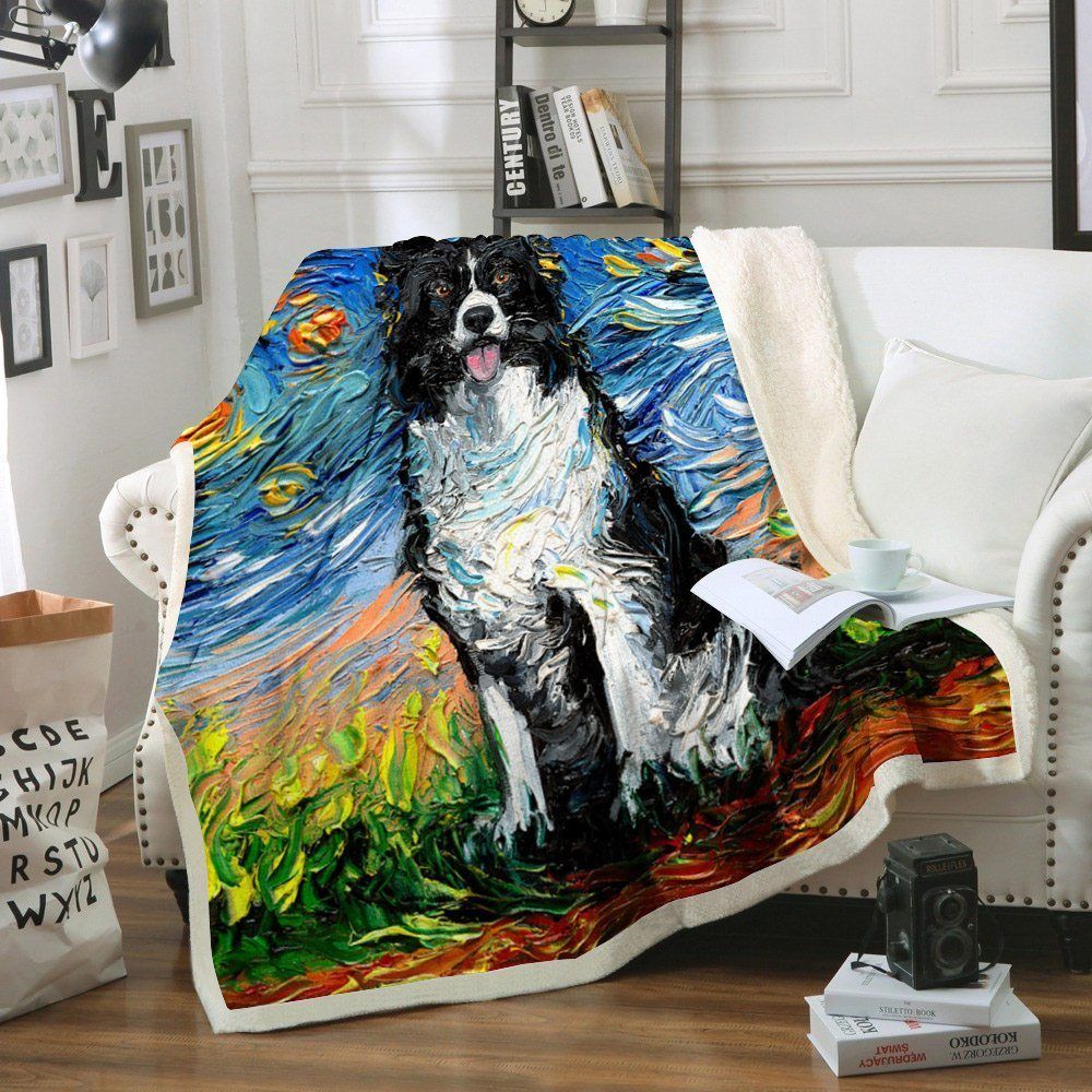 Border Collie Sherpa Fleece Blanket