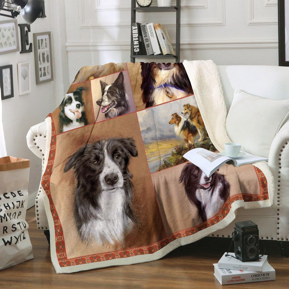 Border Collie Dog Sherpa Fleece Blanket
