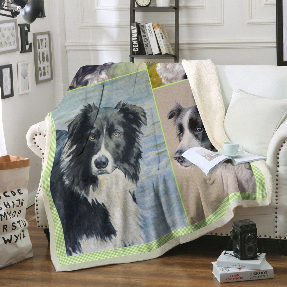Border Collie Dog Sherpa Fleece Blanket