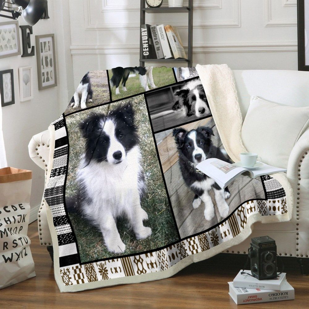 Border Collie Dog Sherpa Fleece Blanket