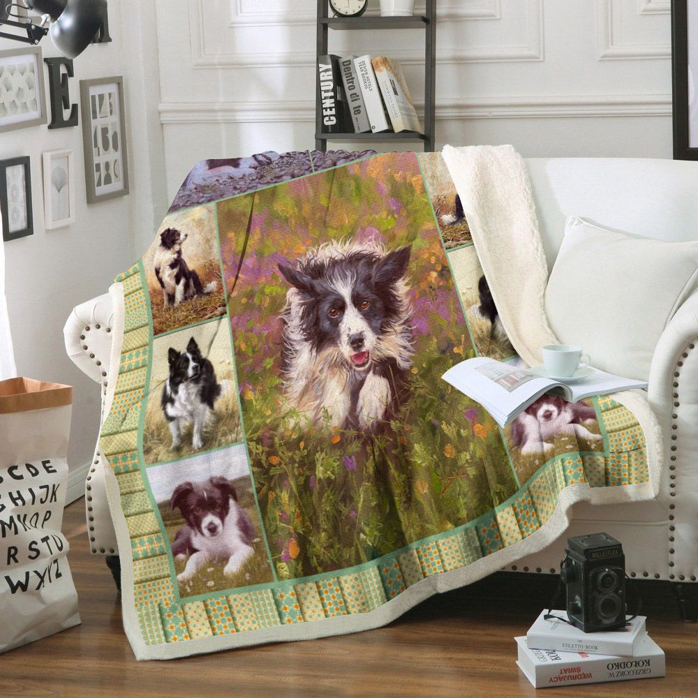Border Collie Dog Sherpa Fleece Blanket