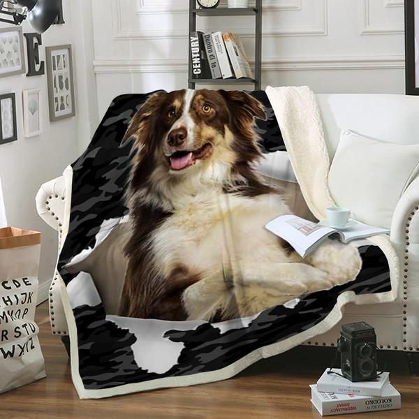 Border Collie Dog Sherpa Fleece Blanket