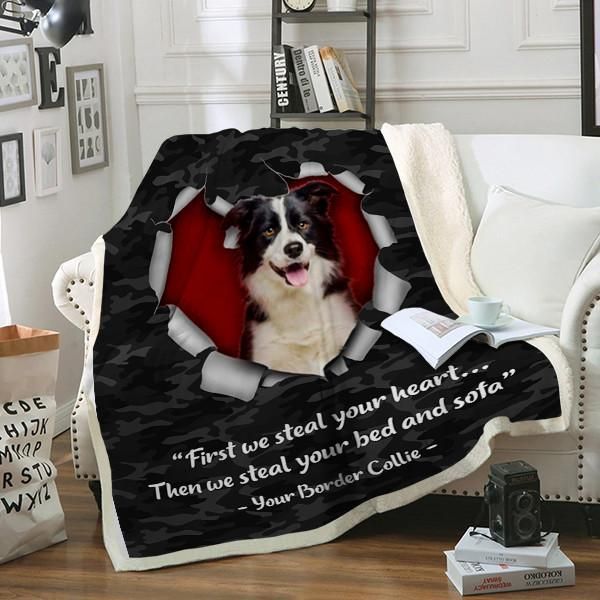 Border Collie Dog Sherpa Fleece Blanket