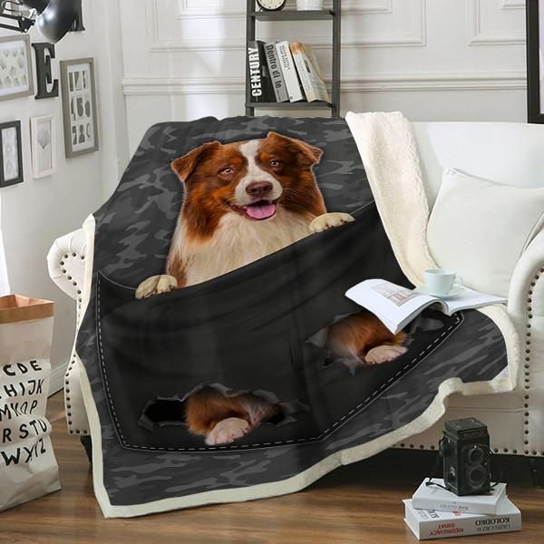 Border Collie Dog Pocket Sherpa Fleece Blanket