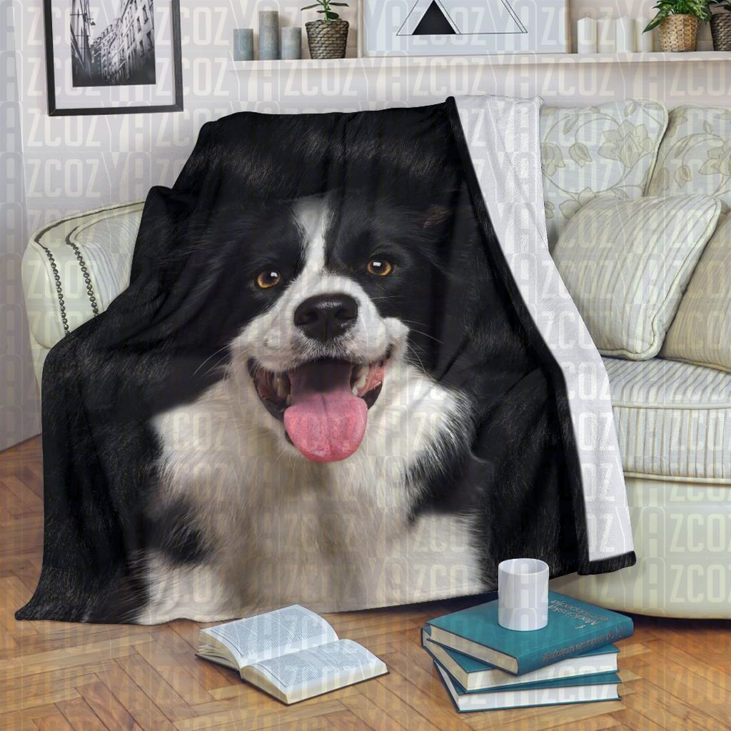 Border Collie Face Hair Sherpa Fleece Blanket