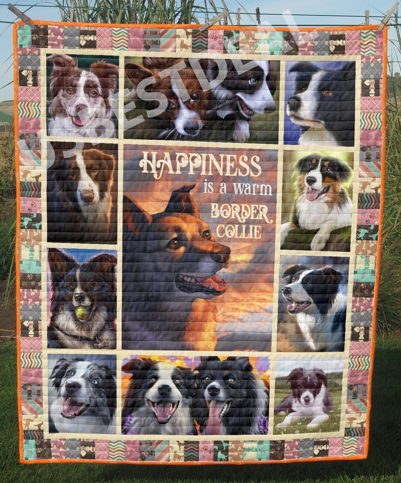 Border Collie Happiness Is A Warm Border Collie Quilt Blanket Dhc03011390Dd