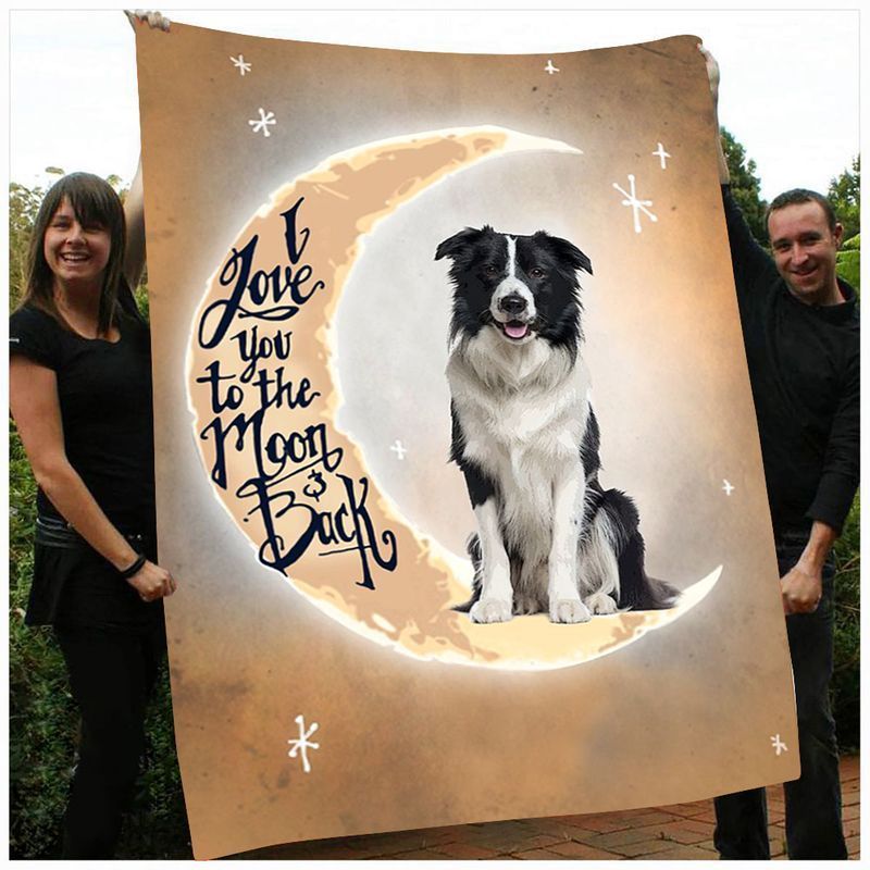 Border Collie Love Moon Sherpa Fleece Blanket