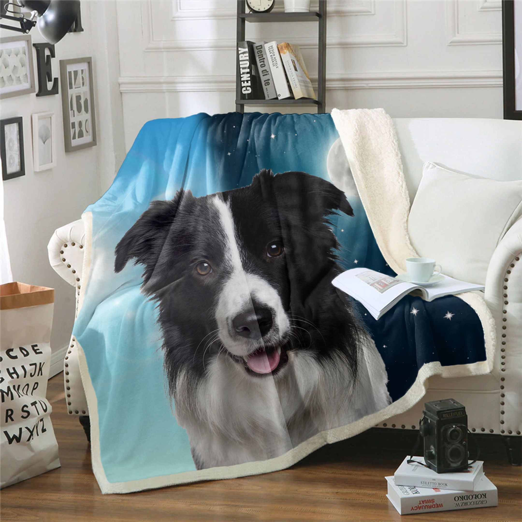 Border Collie Sky Sherpa Fleece Blanket