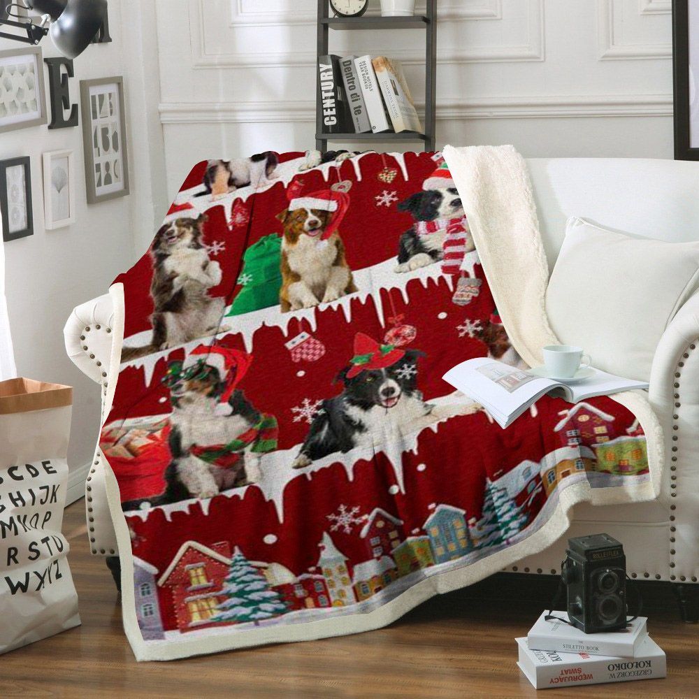 Border Collie Snow Christmas Sherpa Fleece Blanket