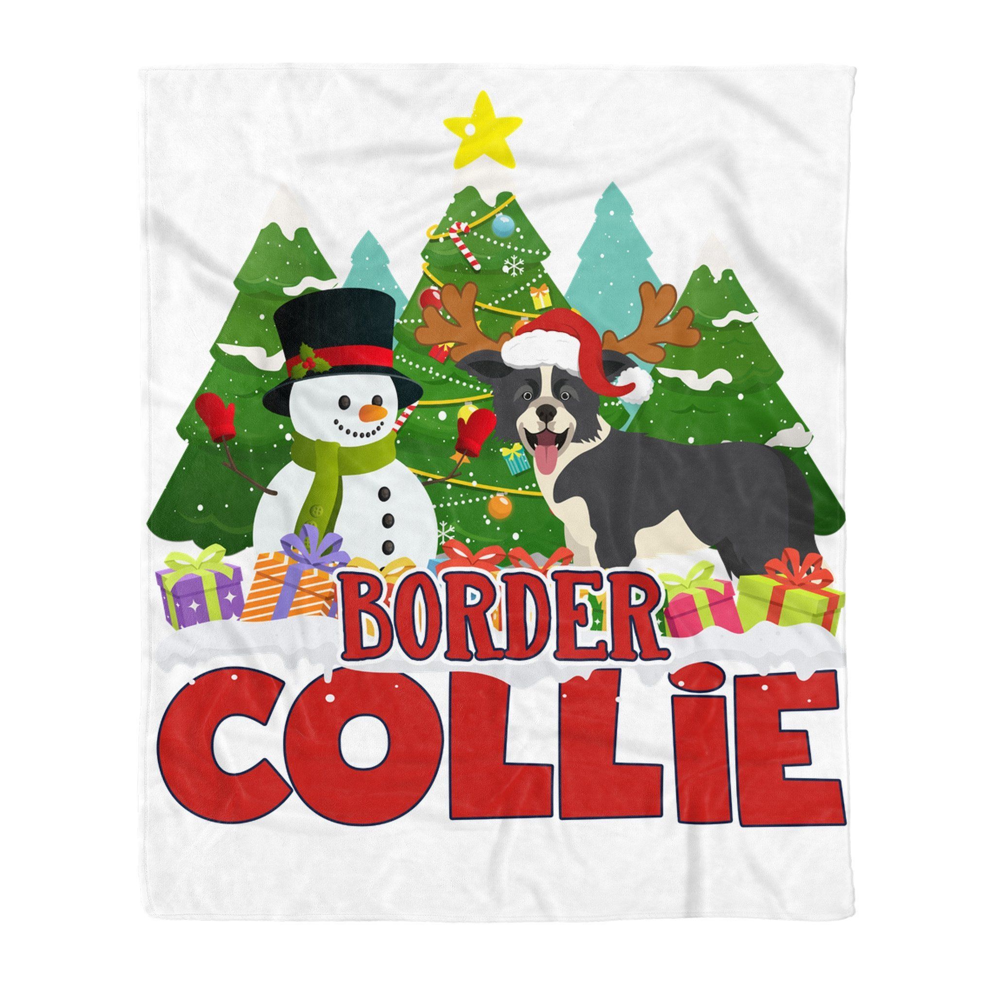 Border Collie Snowman Christmas Sherpa Fleece Blanket
