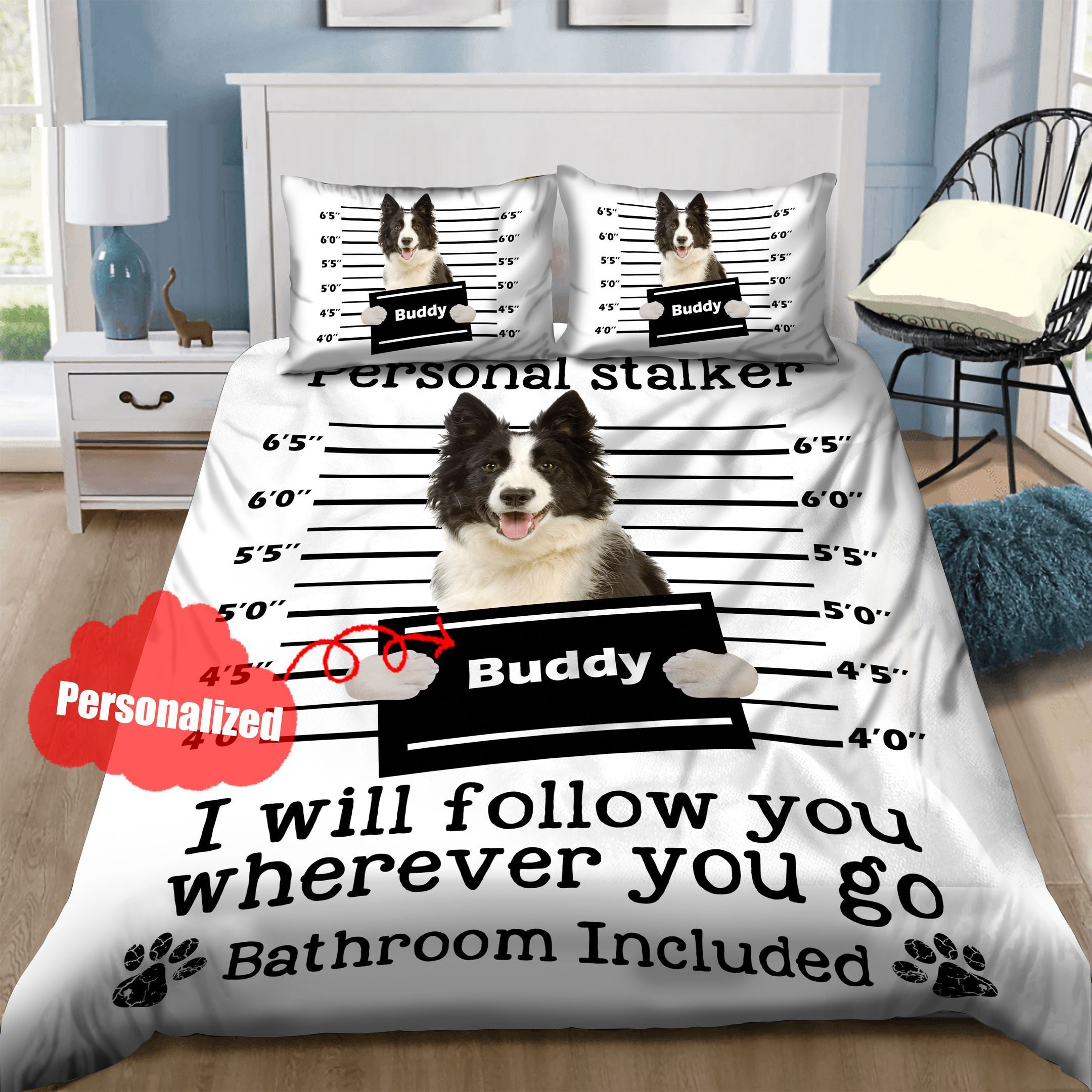 Border Collie Stalker Personalized Bedding Set