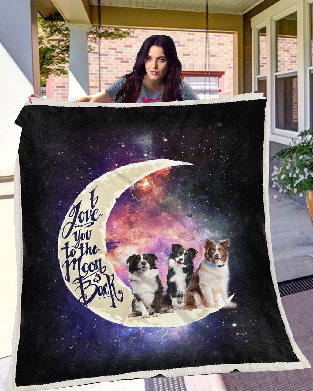Border Collie To The Moon Sherpa Fleece Blanket