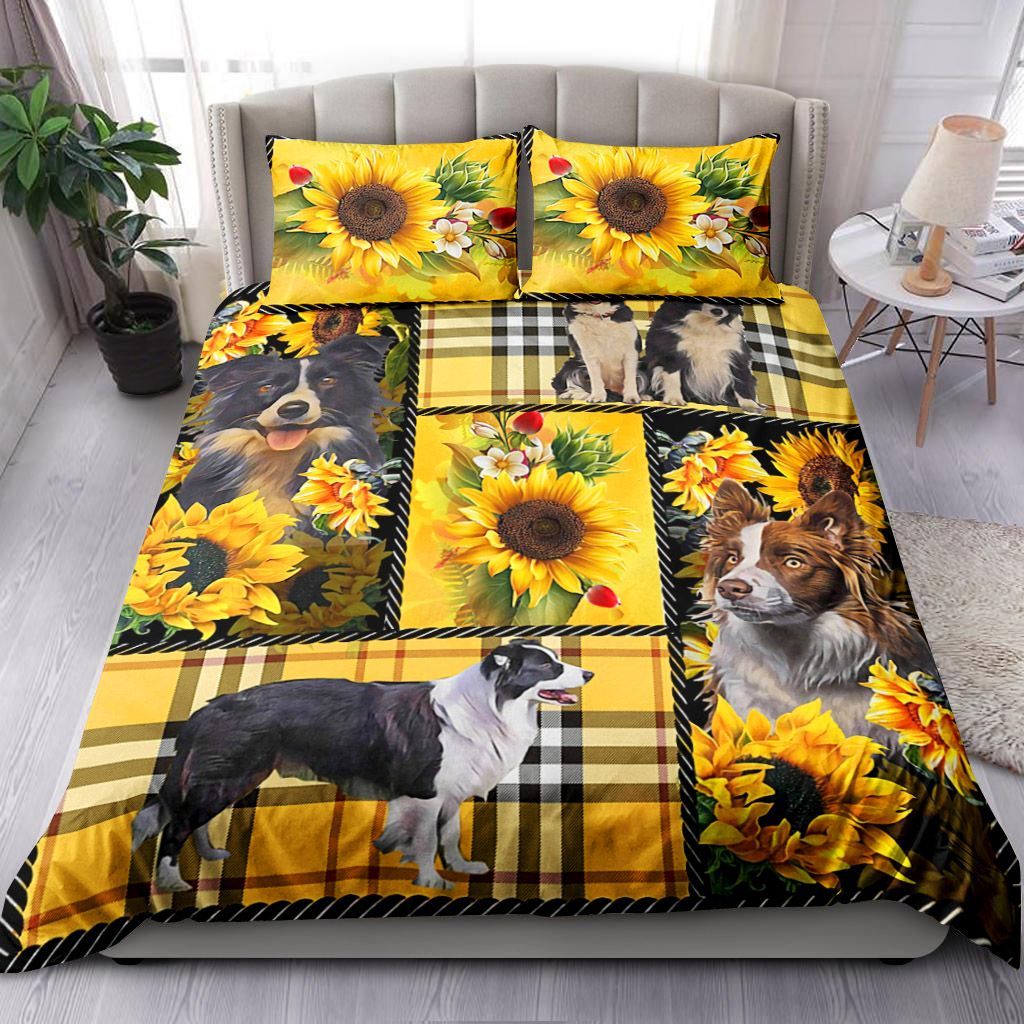 Border Collie Yellow Tartan Bedding Set