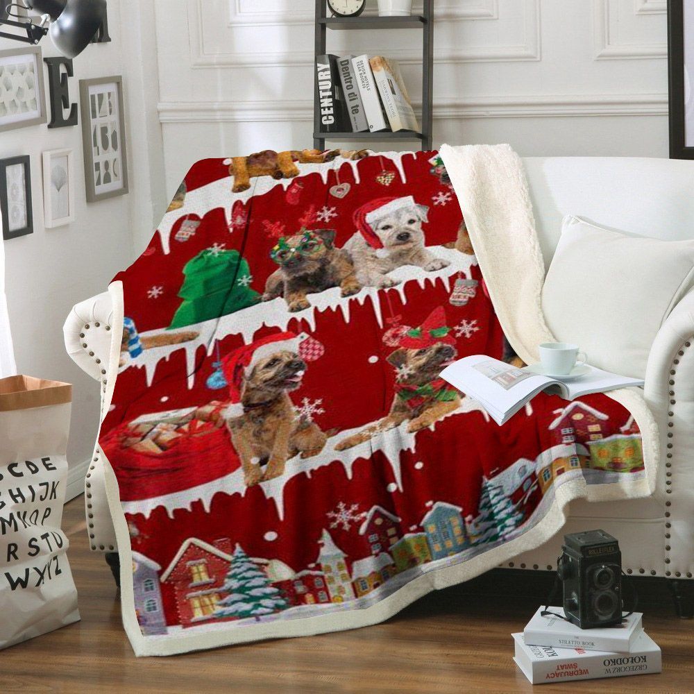 Border Terrier Snow Christmas Sherpa Fleece Blanket