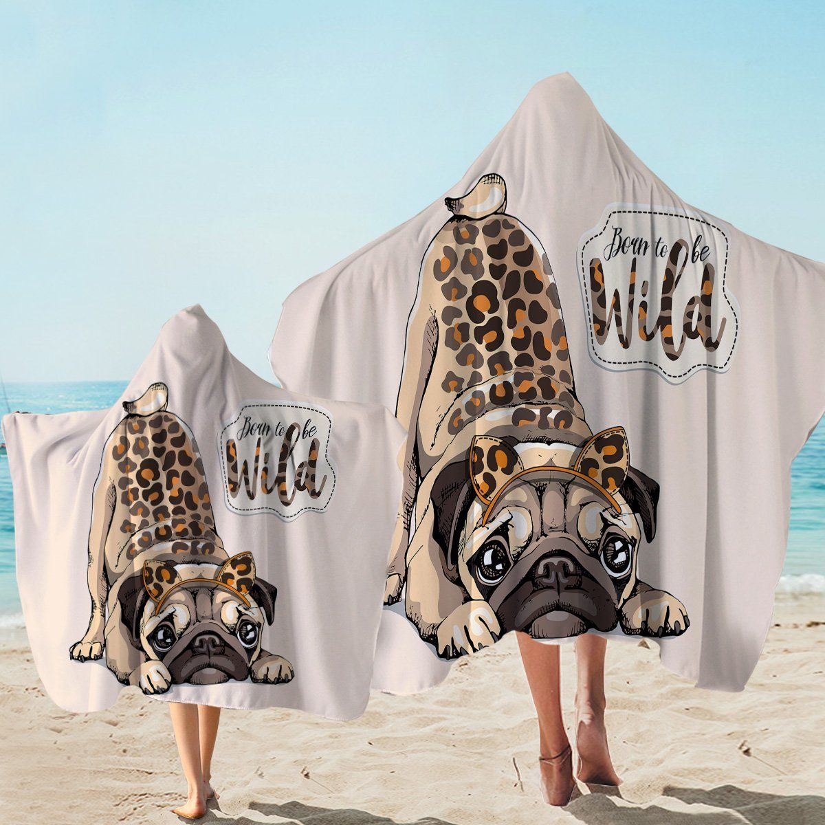 Born To Be Wild Pug Printed Hooded Towel